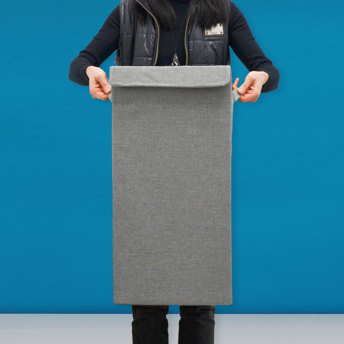 50L XXL Wäschekorb mit Deckel Grau - 30x30x60 Wäschesammler - Wäschebox Faltbar