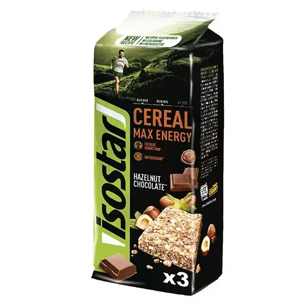 Barra energética Isostar Cereal Max Energy com chocolate e avelã (3 unidades)