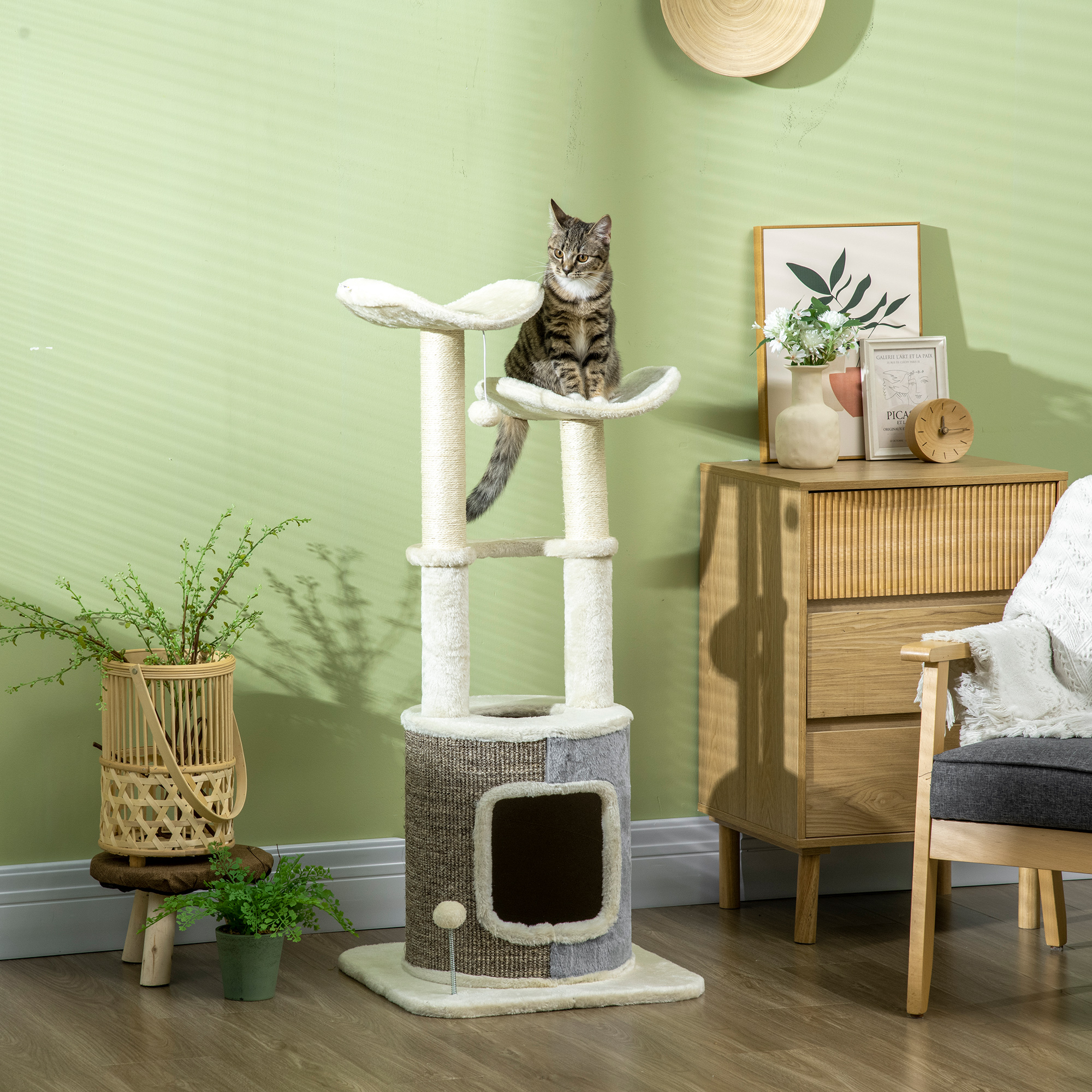 Arranhador para gatos PawHut nas cores creme e cinza