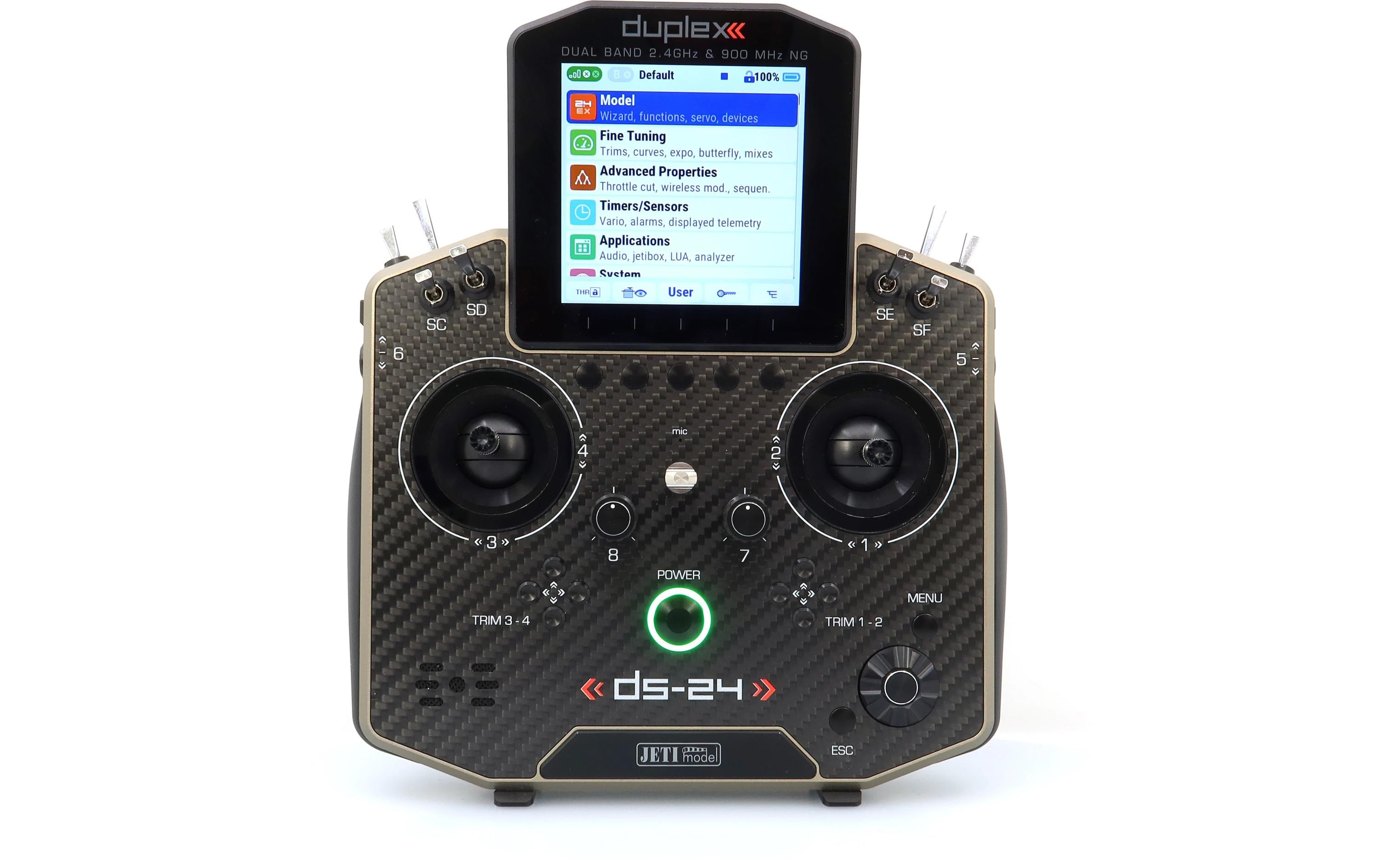 Fernsteuerung DS-24II Carbon Line Bronze 24 Kanal, Duplex EX<br>Professioneller 24-Kanal-Sender mit Geber auf Rückseite und Carbon-Frontplatte
