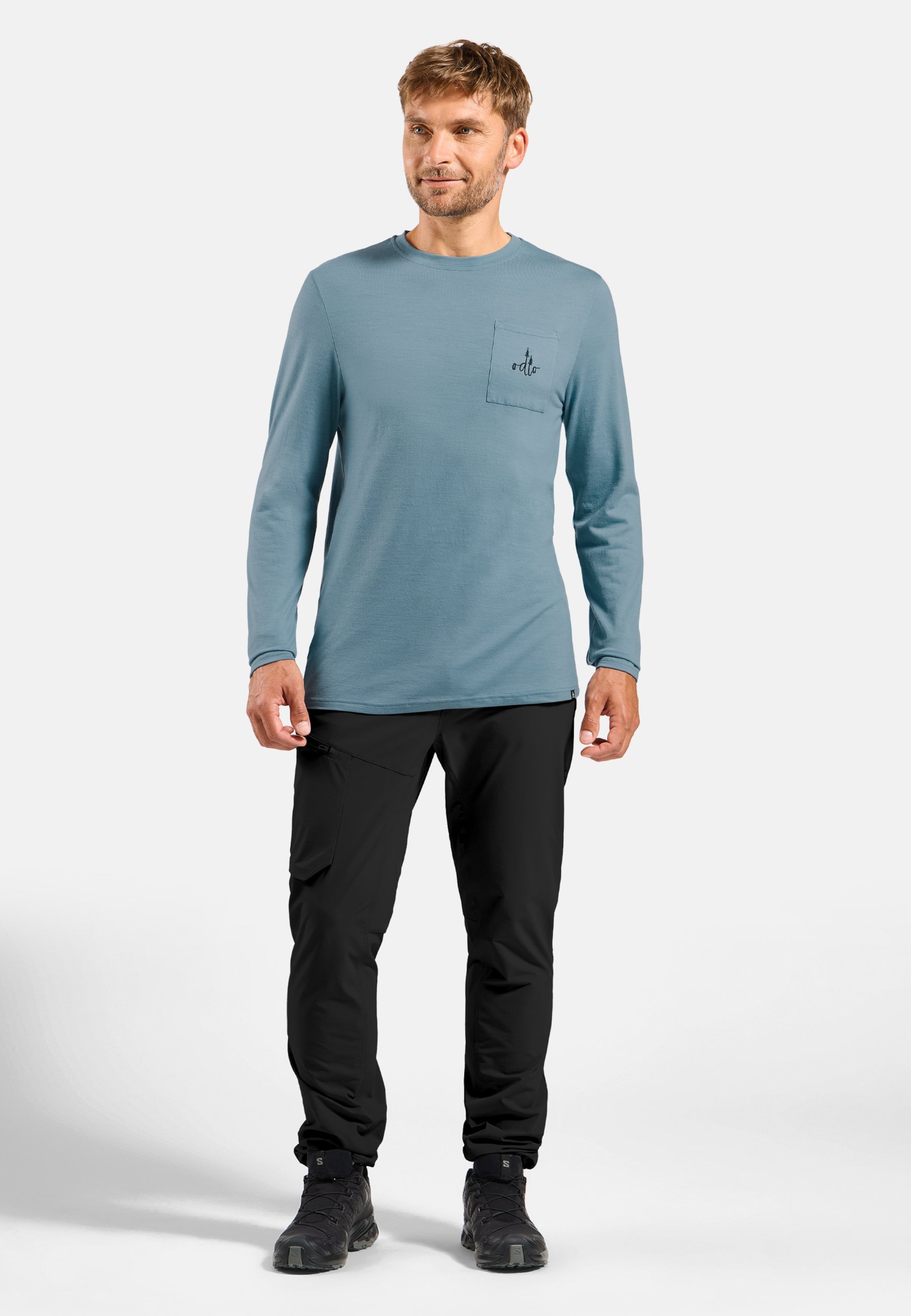 Ascent Merino 200 Langarmshirt mit Brusttasche in provincial blue