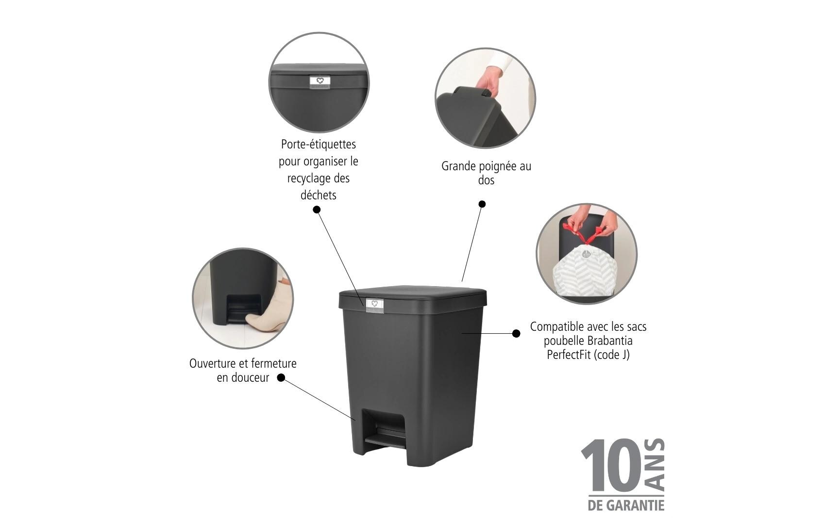 Recyclingbehälter StepUp 25 l, DunkelgrauTreteimer für Recycling Materialien