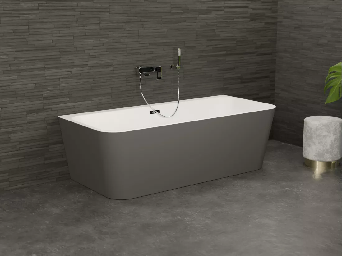 Baignoire semi-îlot murale MINT Grise Mate 170, 170x81cm, by SPALINA
