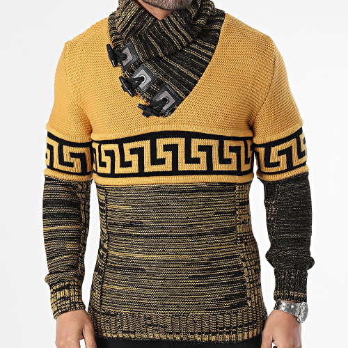 Pull Col Montant Jaune Noir