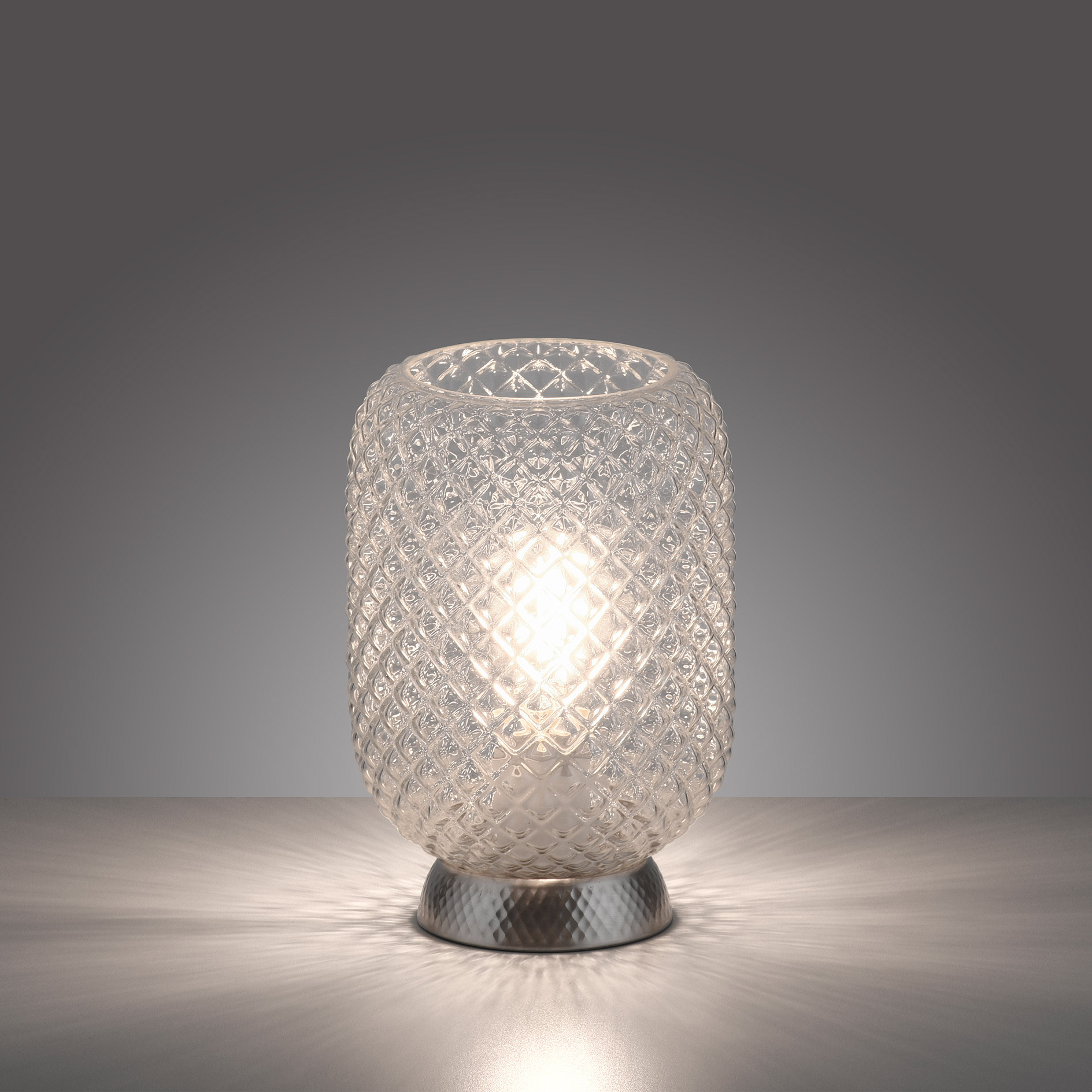 Tischleuchte - stahlfarben - Glasschirm - 22,5 cm
