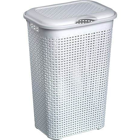 Rattan tøjkurv med låg 50 liter - hvid