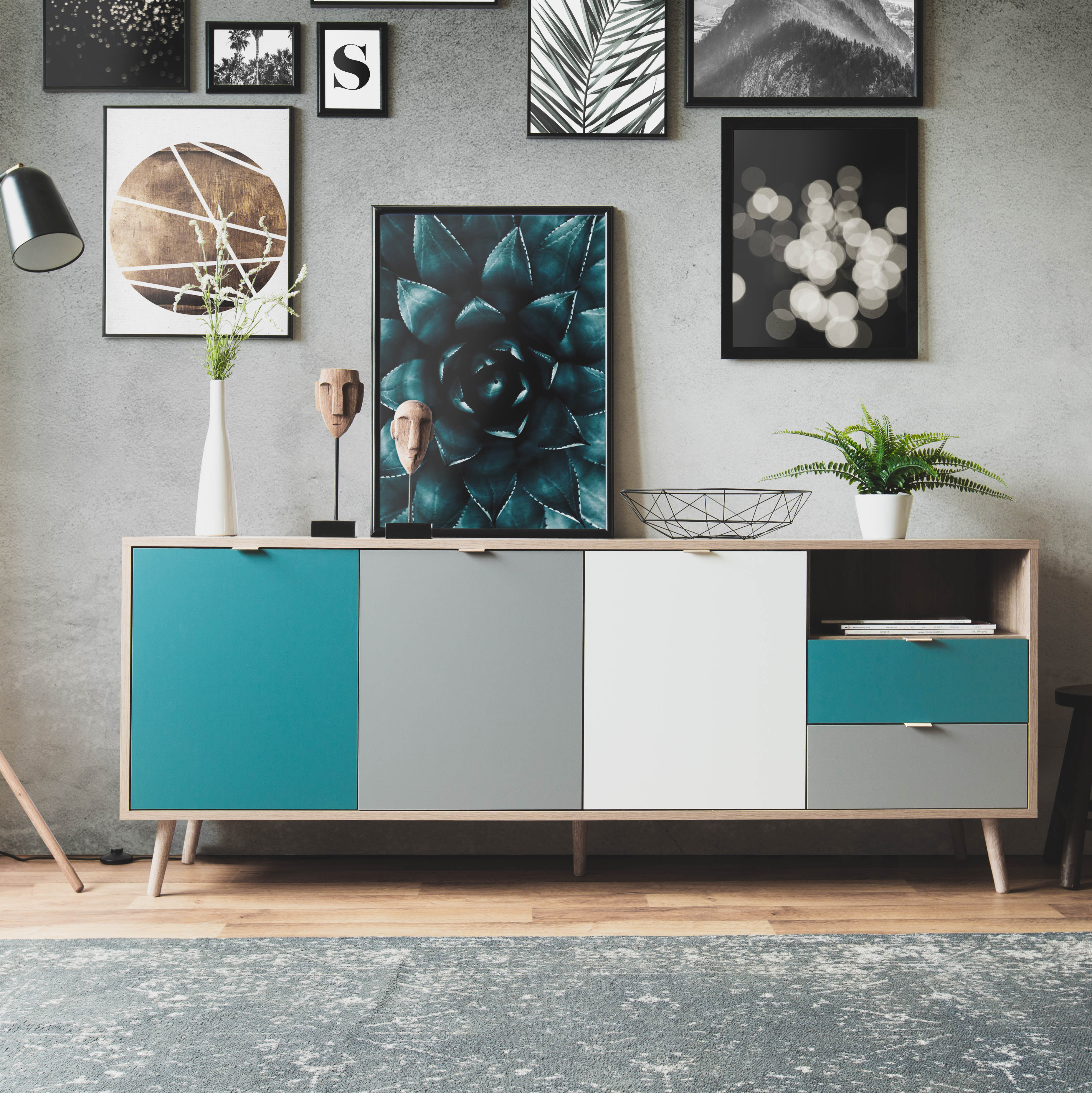 Sideboard CUBA - Sonoma Eiche - tricolor - 180 cm breit