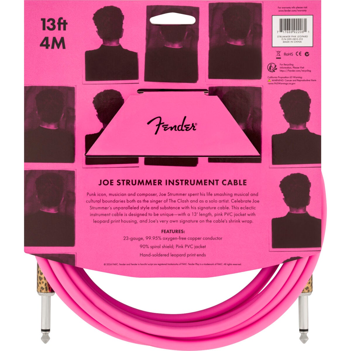 Fender Strummer Pro 13' Pink Leopard signature instrumentkabel 4 meter