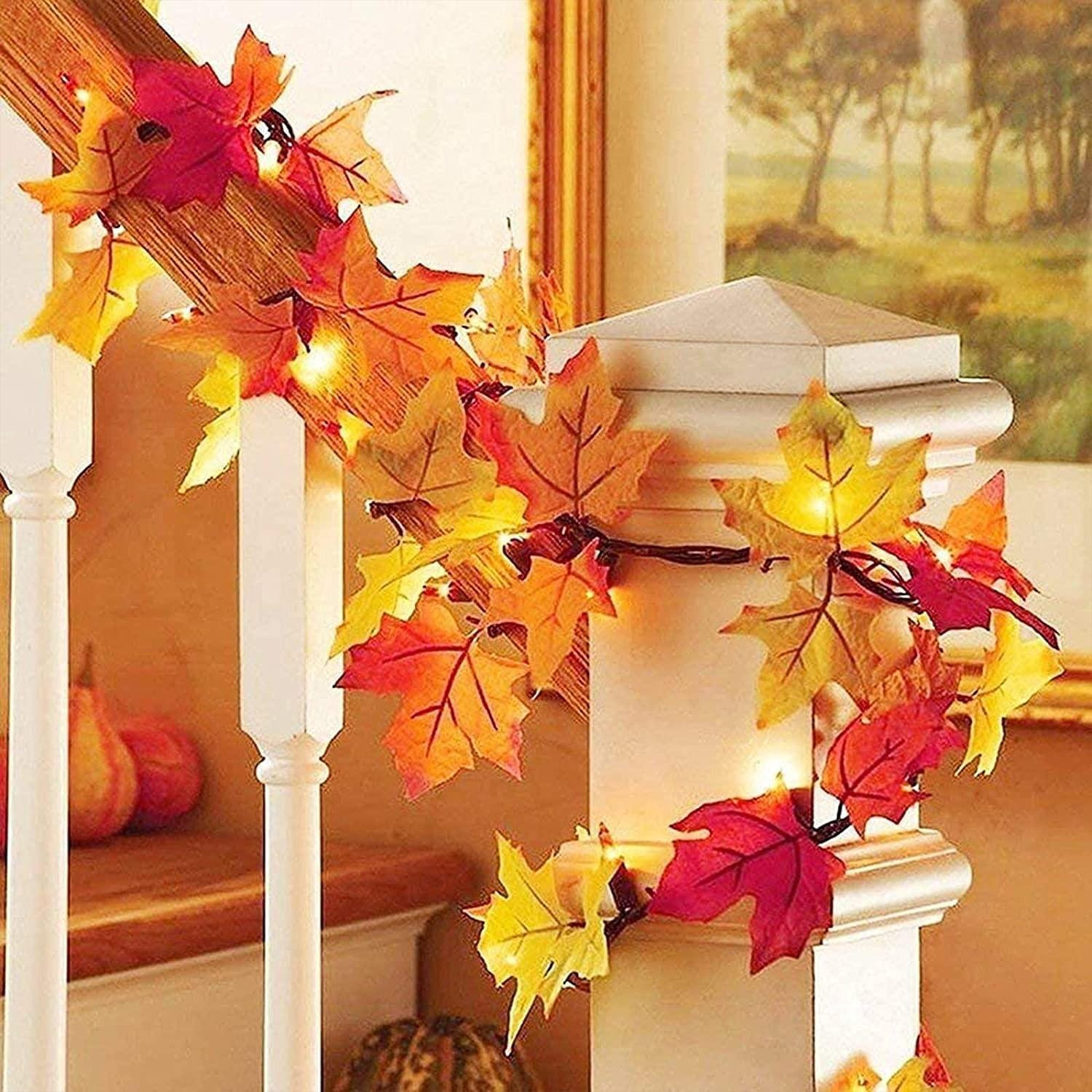 (3m) 20 LED's Herbst Deko USB Lichterkette Laub Ahorn Blätter 8 Modi   Fernbedienung - Warmweiss