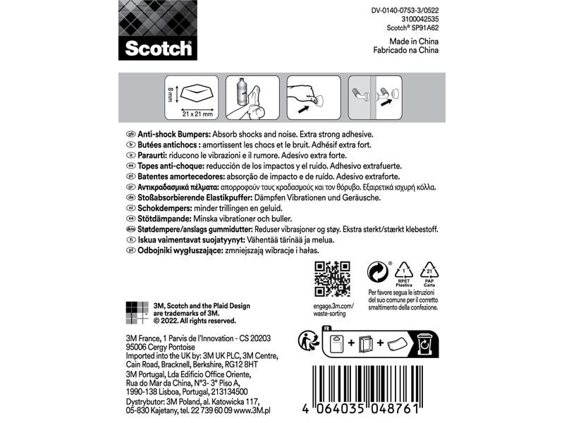 3M Schutzpuffer Anti Shock, 21 x 21 mm, Transparent, 6er Pa Stossabsorbierende Elastikpuffer für Möbel und Wände