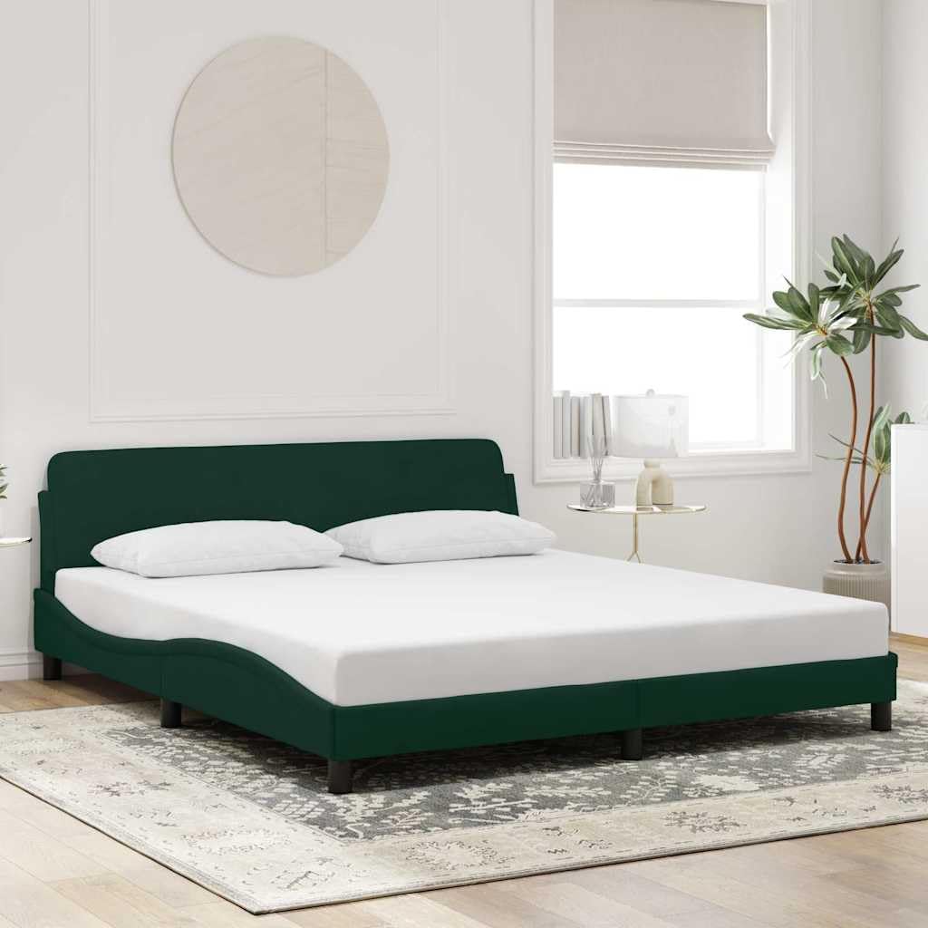 Dover Dark Green Velvet Queen Bed Frame, 180x200 cm, Metal & Solid Pine Wood Platform with Headboard, Sturdy Slats for Mattress Support, Elegant Wavy Design for Bedroom