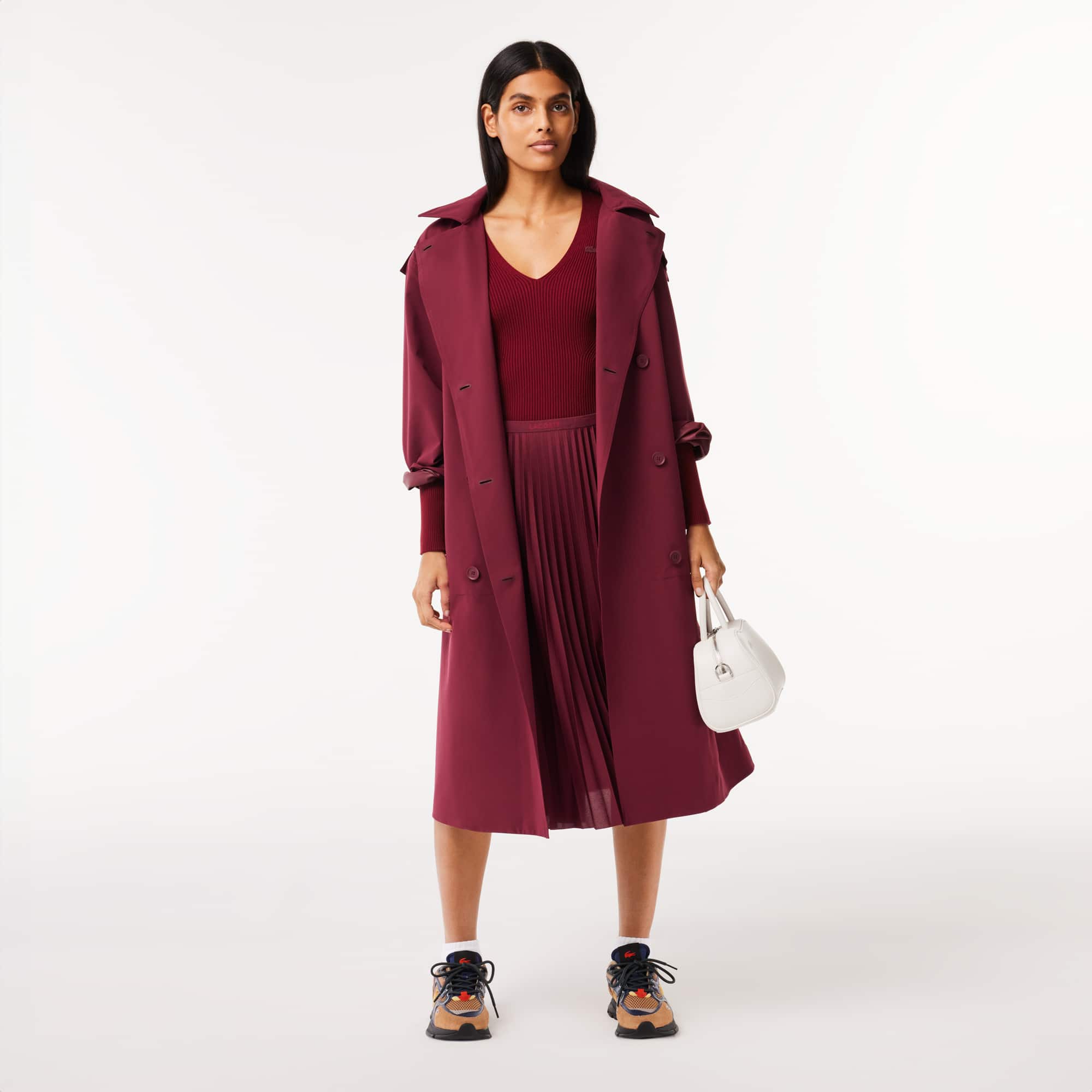 Pull col V en maille côtelée sans couture Pullovers - Rouge - Lacoste - Femme