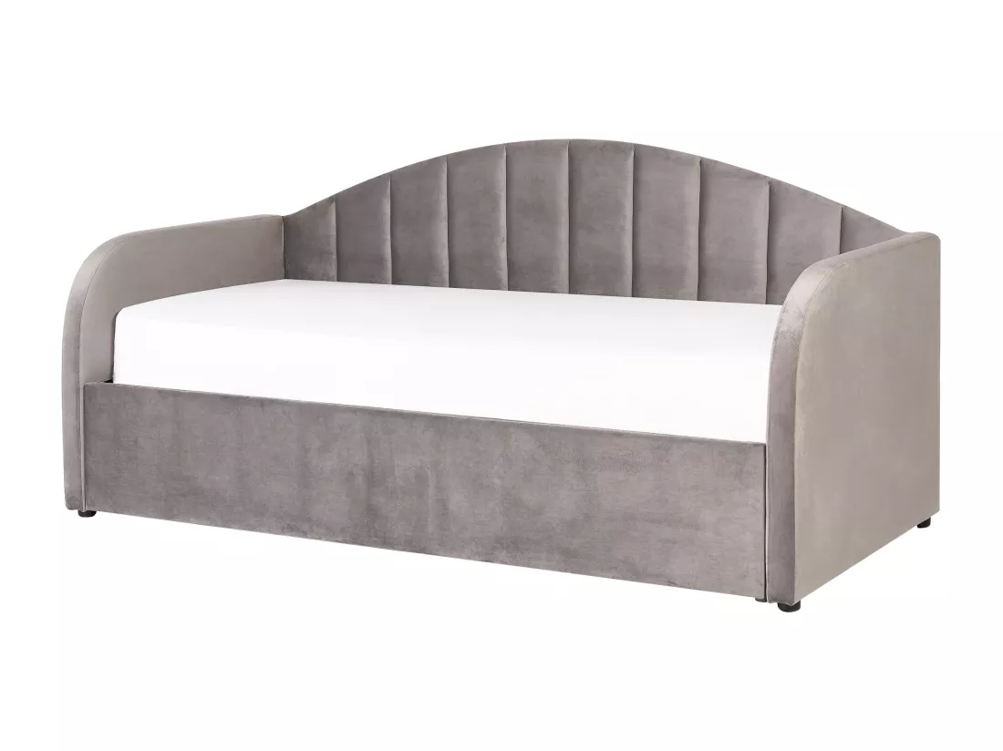 Lit gigogne Velours EYBURIE 90 x 200 cm Gris