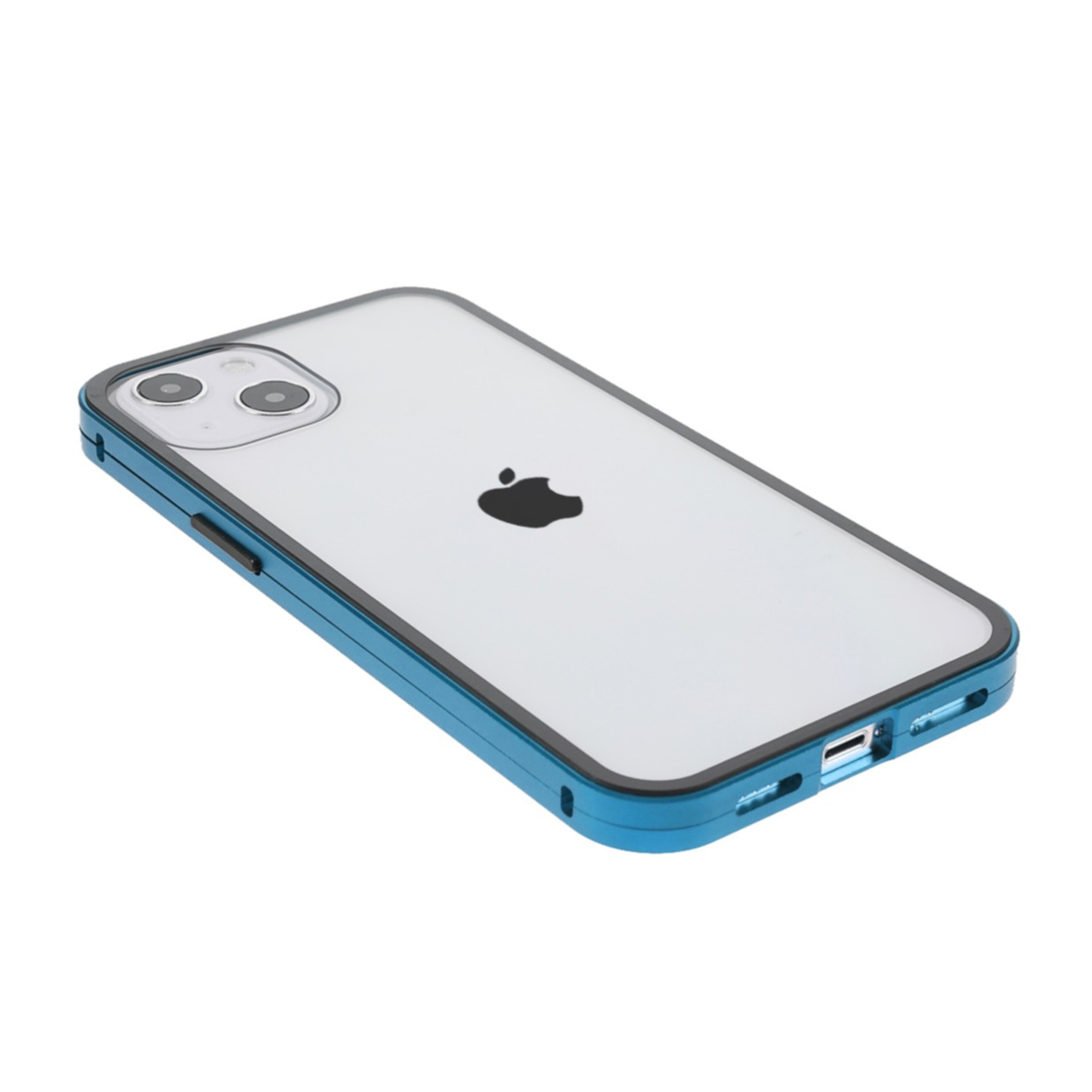 iPhone 13 Magnetische Alu Schutzhülle mit Panzer Glas Backcover   Displayschutz (Magnet-Technologie) - Blau