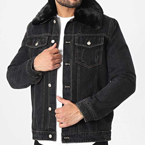 Veste Jean A Col Fourrure M2106 Noir