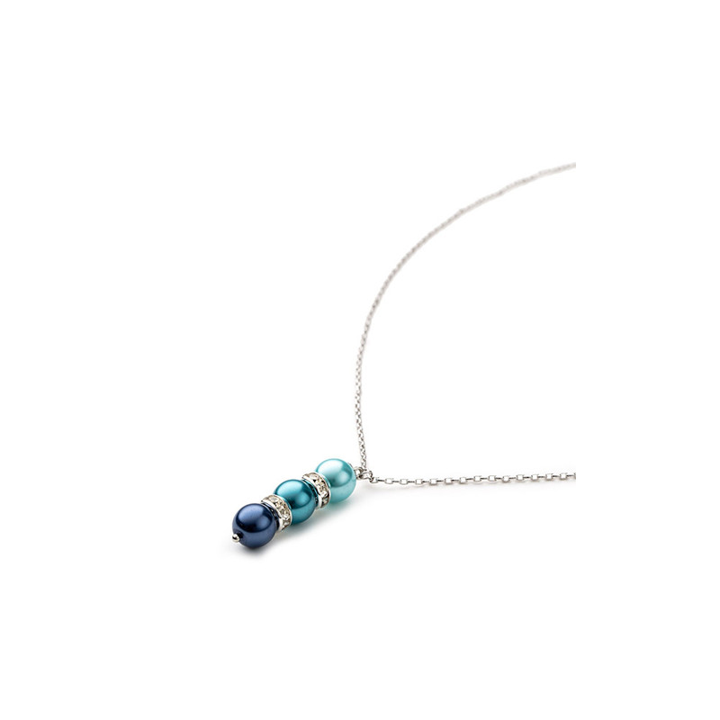 Parure Collier et Boucles d'oreilles Perles Turquoises, Cristal et Plaqué Rhodium