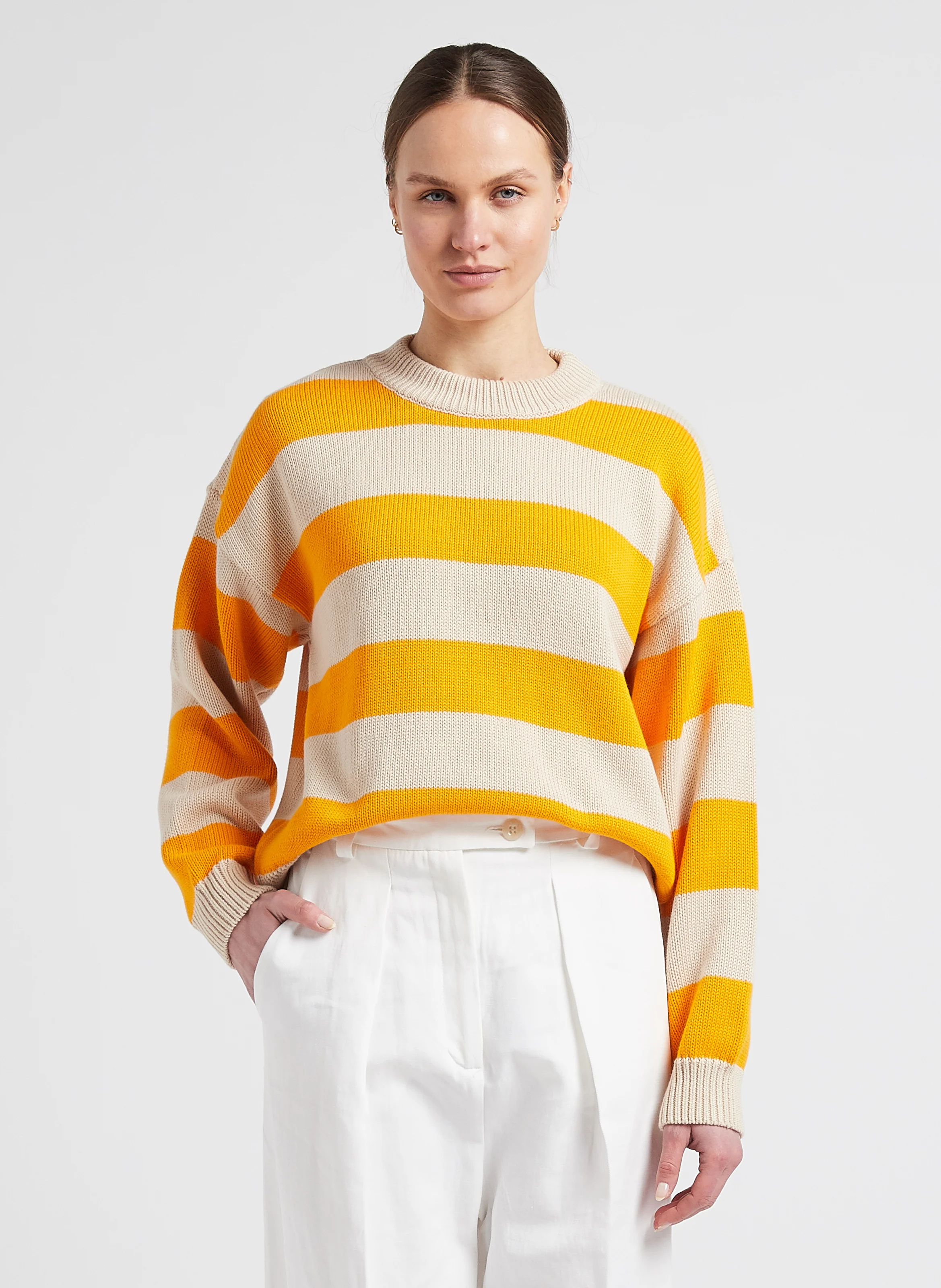 EMANUELLE - Pull col rond rayé en coton bio | Multicolore