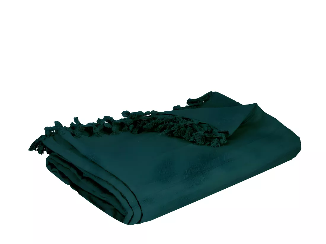 Jeté de Lit 100% Coton Bleu Canard 160 x 220 cm