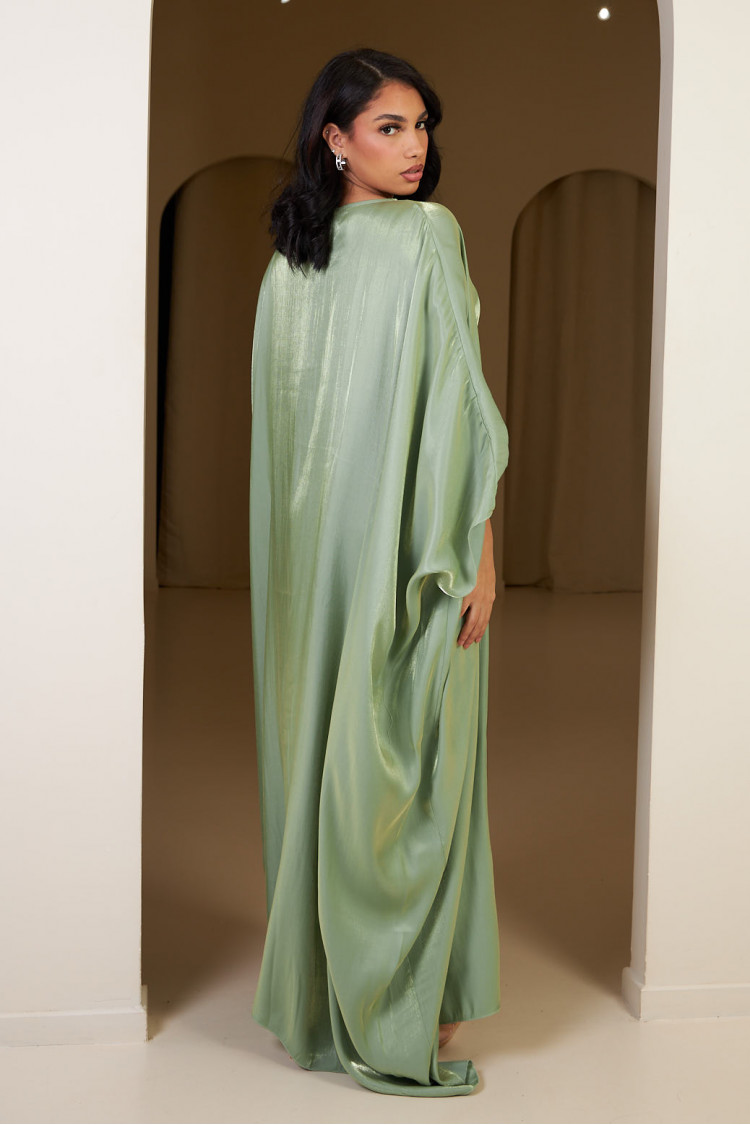 Robe manches chauves-souris pailletée verte