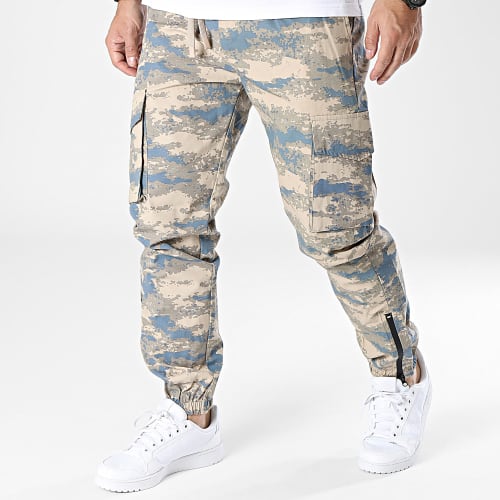 Pantalon Cargo Beige Bleu Clair Camouflage