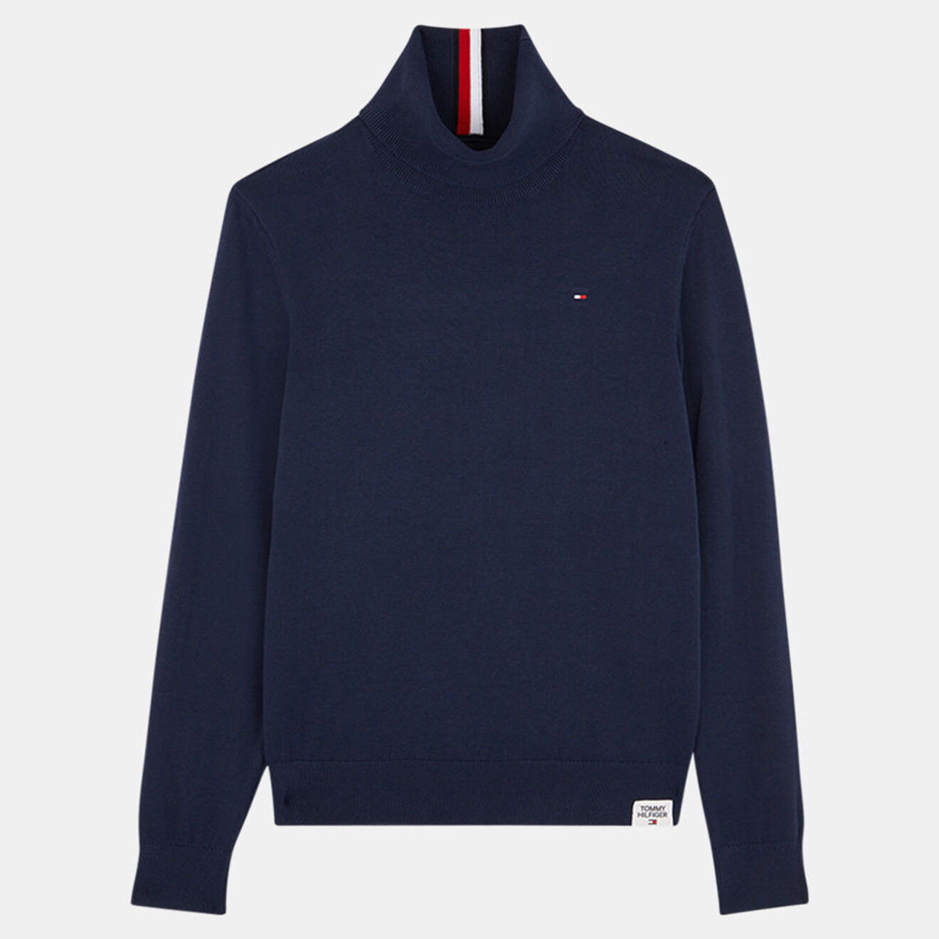 Tommy Hilfiger Pull en Maille de coton à col roulé mini drapeau bleu marine
