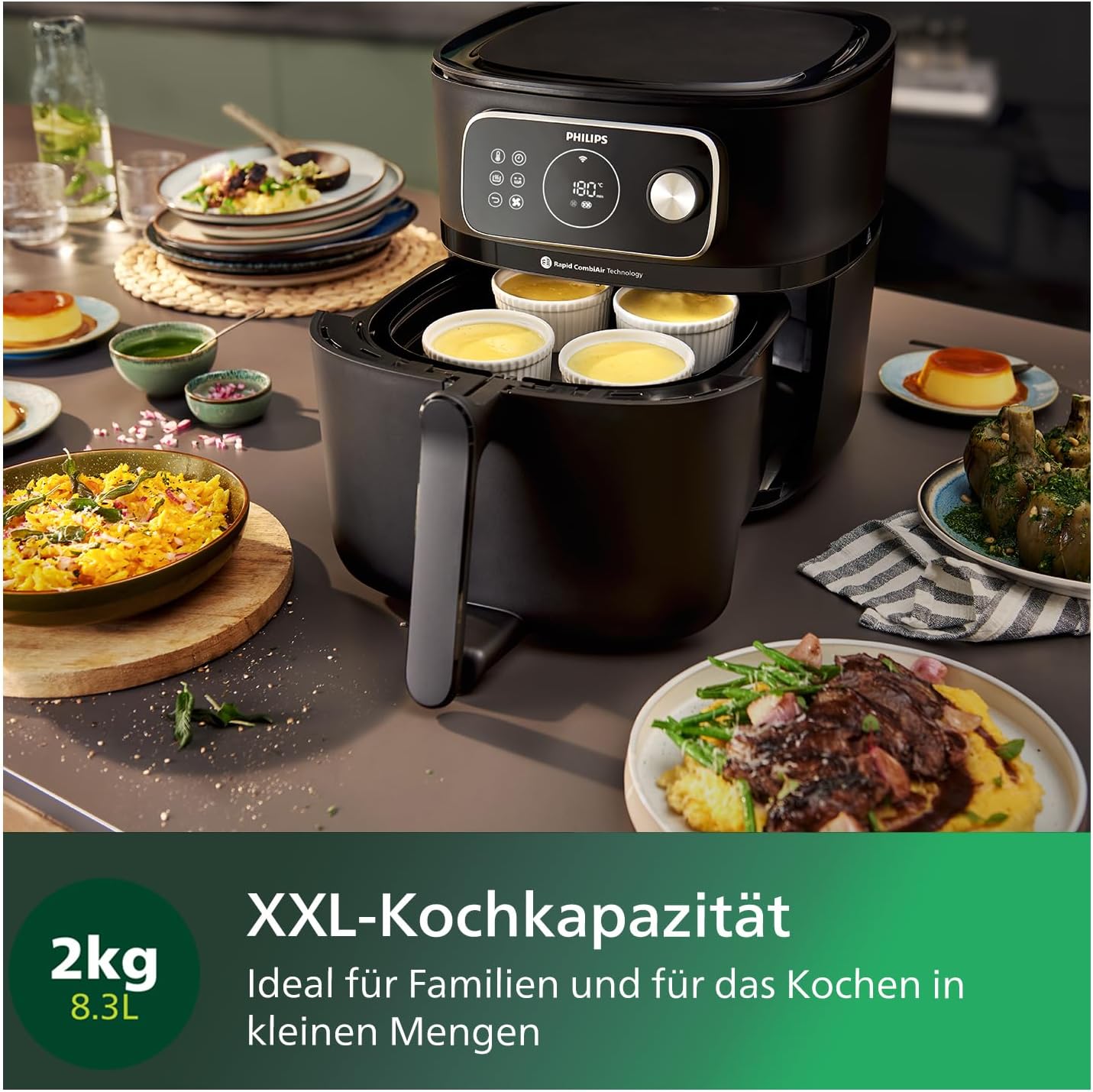 Philips Airfryer Combi 7000-Serie XXL - 8,3 l (2 kg), 22-in-1-Heißluftfritteuse, WiFi-Verbindung, 99% weniger Fettzugabe** mit Rapid CombiAir, HomeID App, Weiß (HD9876/20)