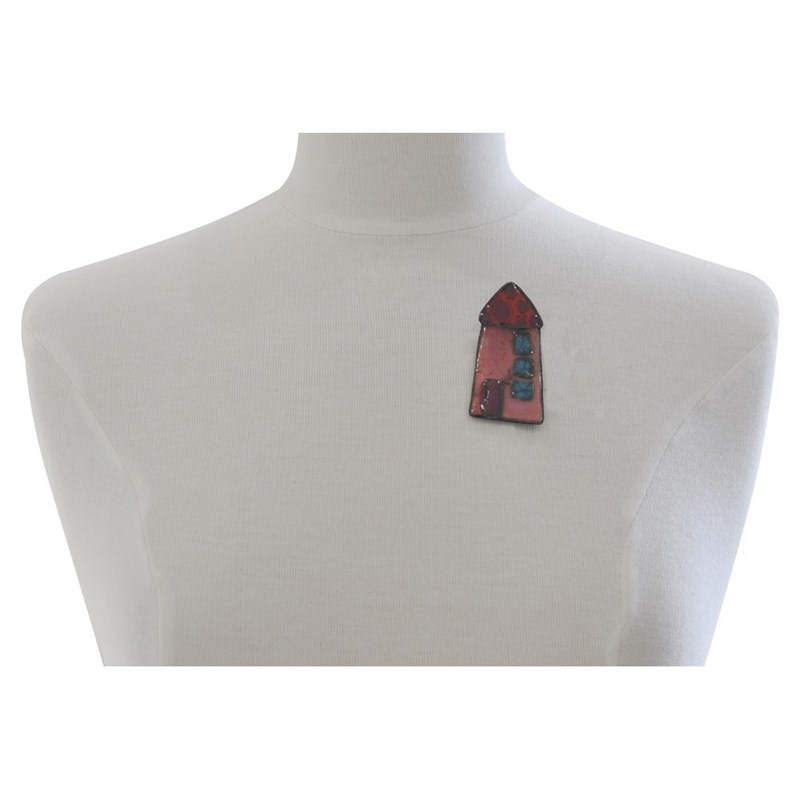 Broche Maison Émaillée Rose