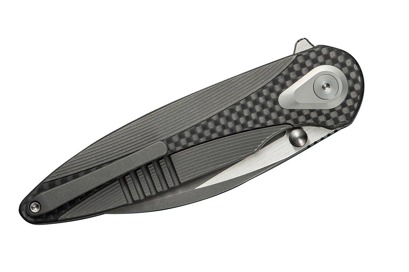 WE Knife Zenthra WE24021C-2 Gray Stonewashed M390 Gray Titanium Twill Carbon Inlay, zakmes