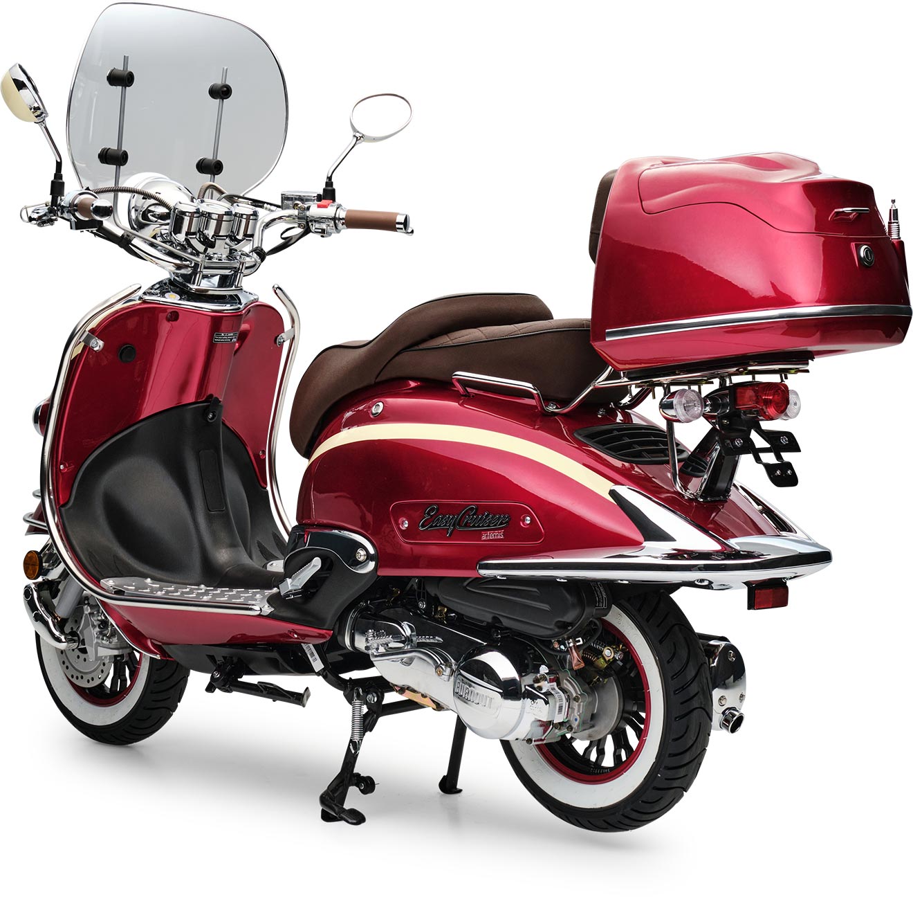 Motorroller Retro EasyCruiser Artemis Rot Beige 50ccm 45 kmh Moped Scooter