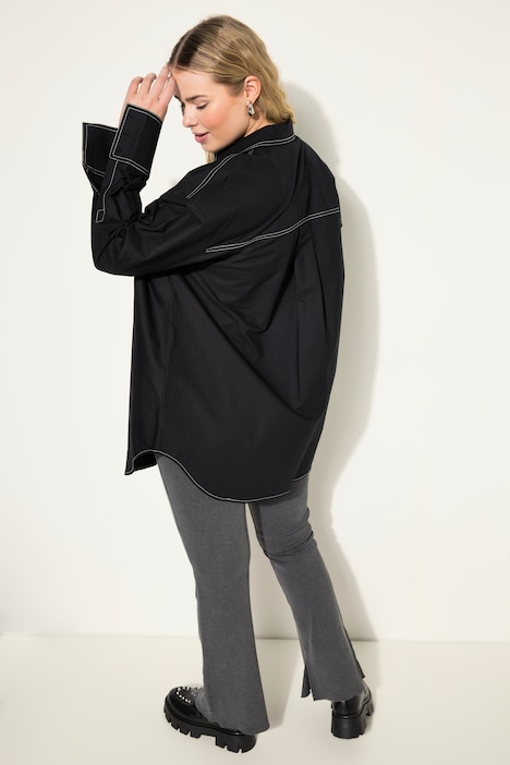 Bluse, oversized, helle Ziernähte