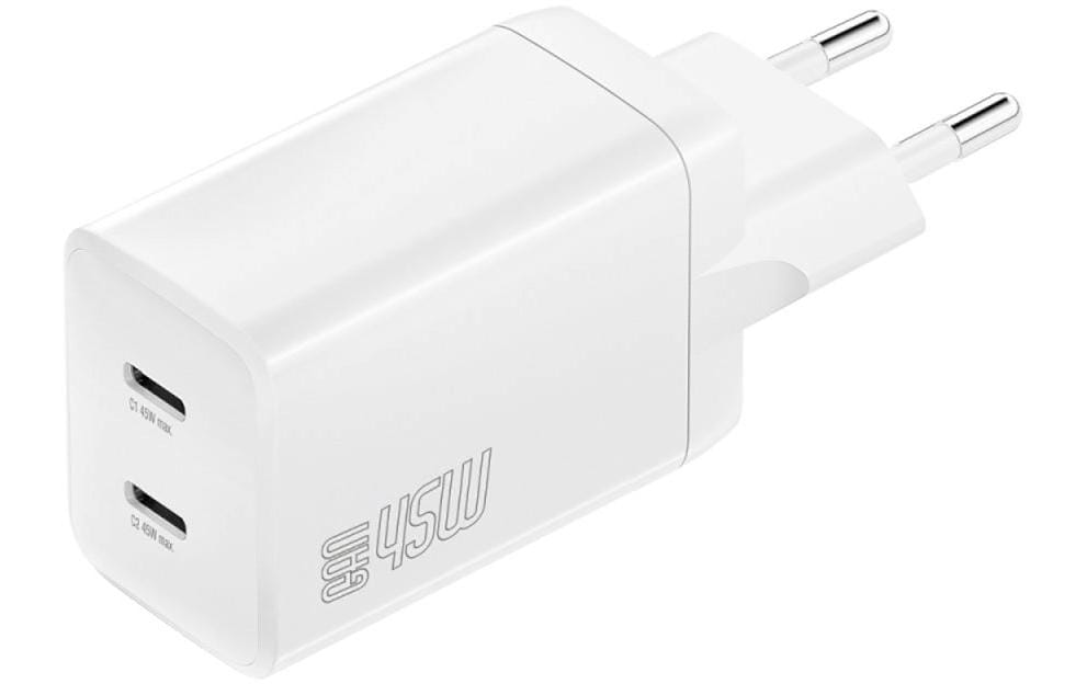 USB-Wandladegerät PDPlug Dual 2x USB-C 45 W GaNSchnelles Ladegerät mit 2x USB-C-Anschlüssen