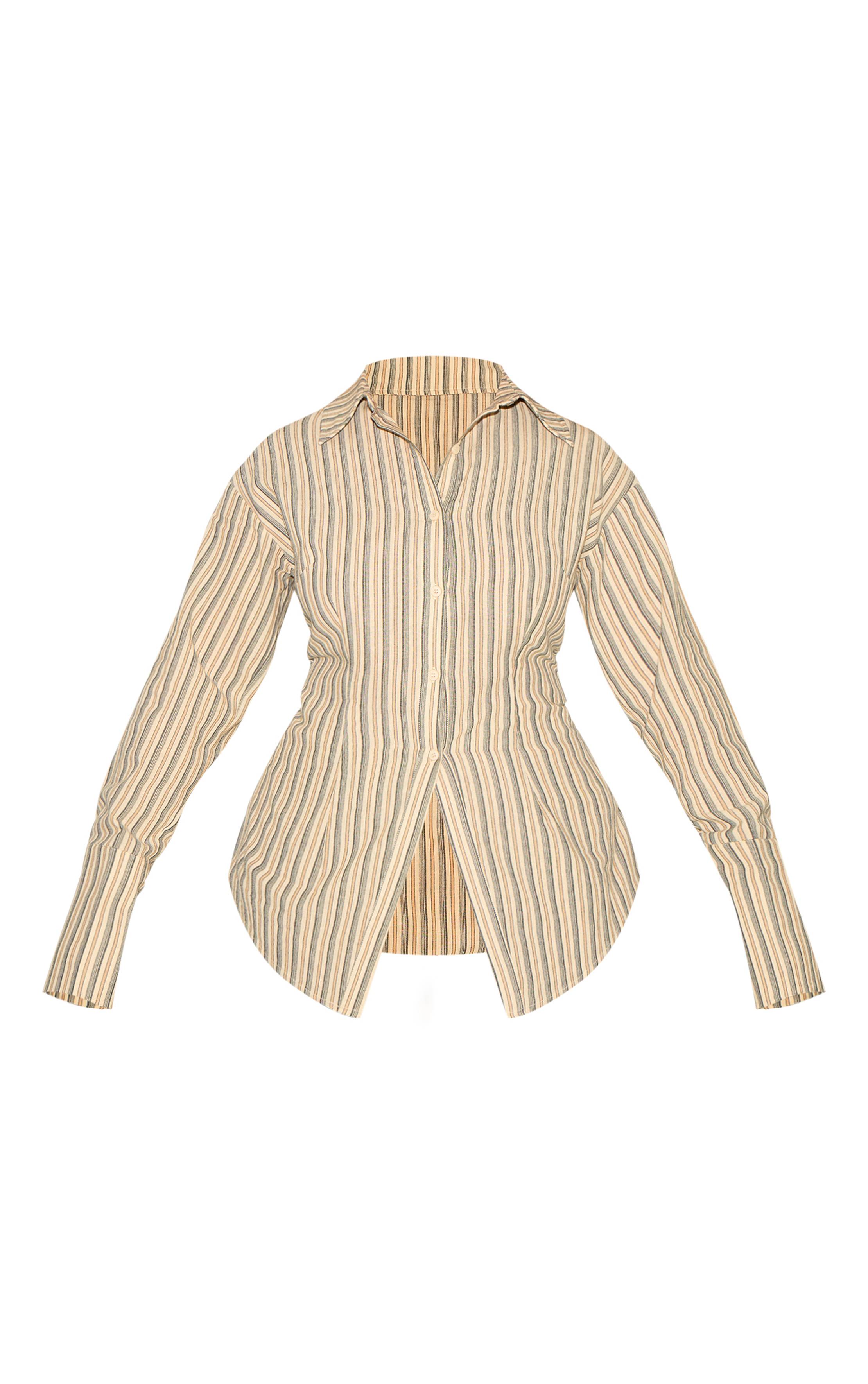 Vert Olive Chemise Shape À Rayures Avec Laçage Au Dos Cintré Et Boutonnage Devant