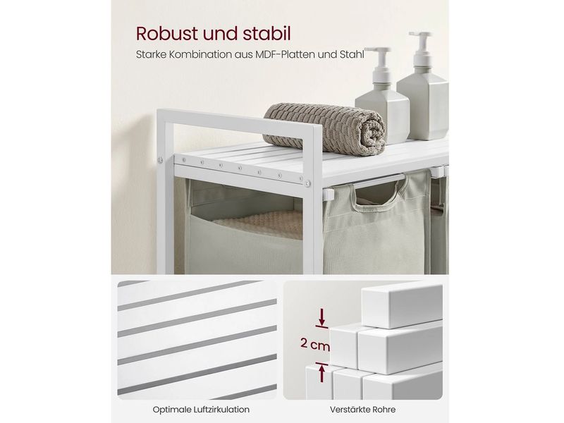 VASAGLE Wäschekorb  mit Ablage 3 x 38 l, Weiss Wäschesammler