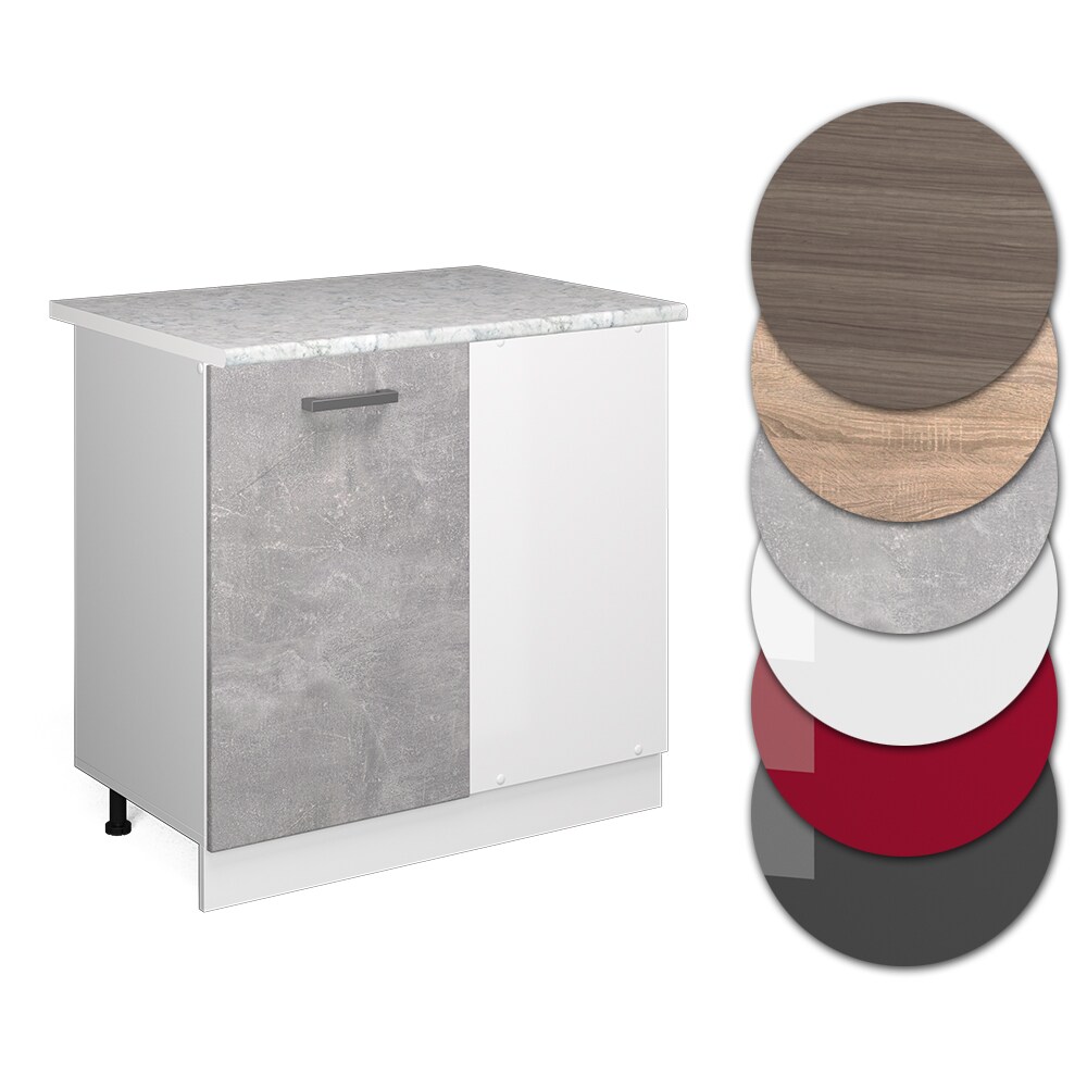 Vicco Eckunterschrank Küchenschrank Küchenzeile R-Line 86 cm Weiß Beton Tür Arbeitsplatte