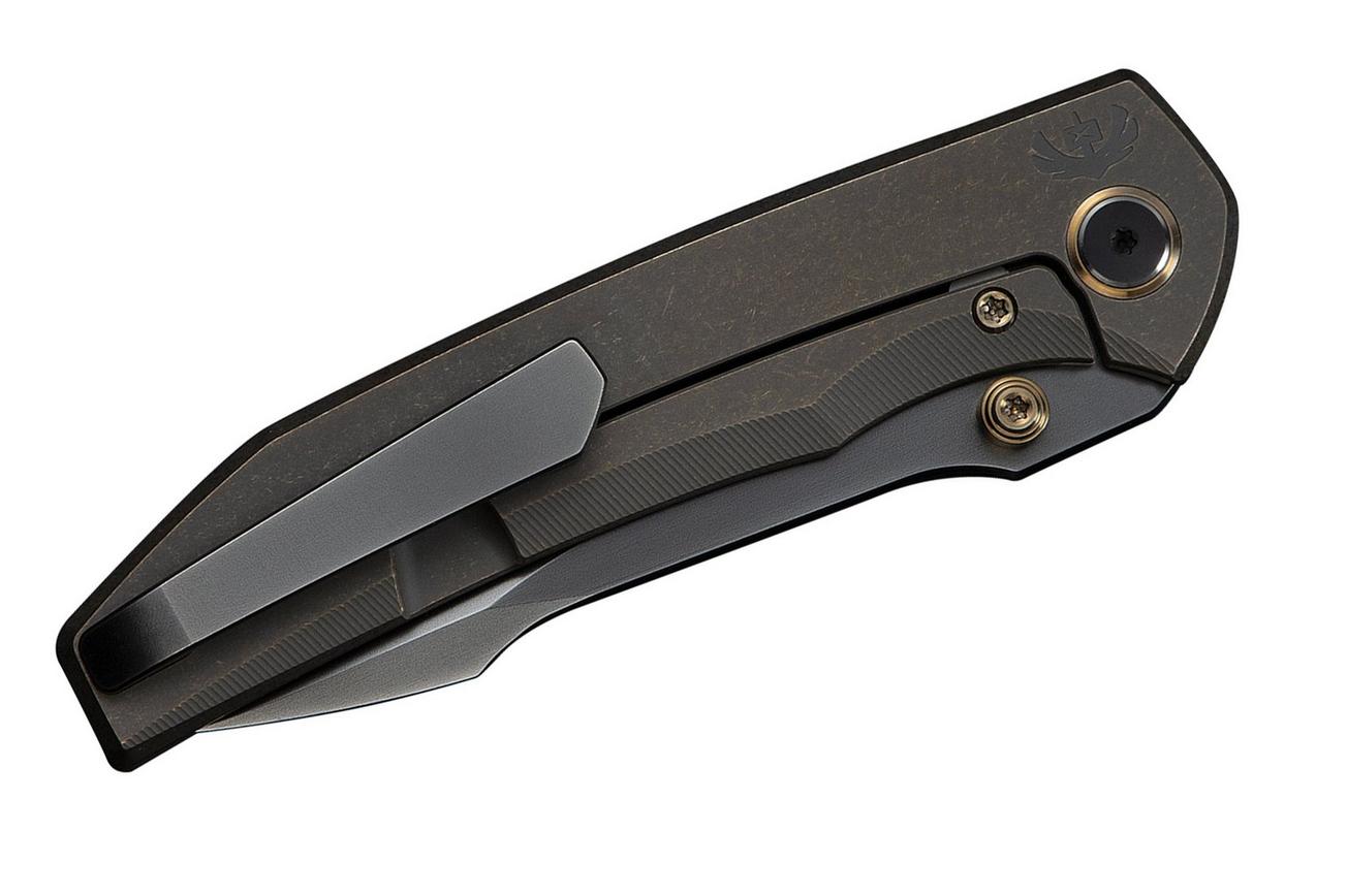 WE Knife Ryson WE24086-3 Gray Polished Böhler M390, Bronze Titanium, zakmes, Raven The Pirate design