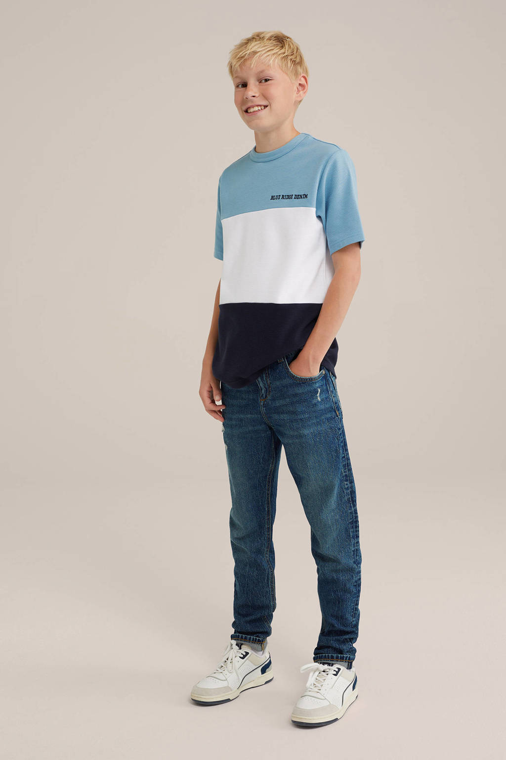 WE Fashion gestreept T-shirt blauw/wit