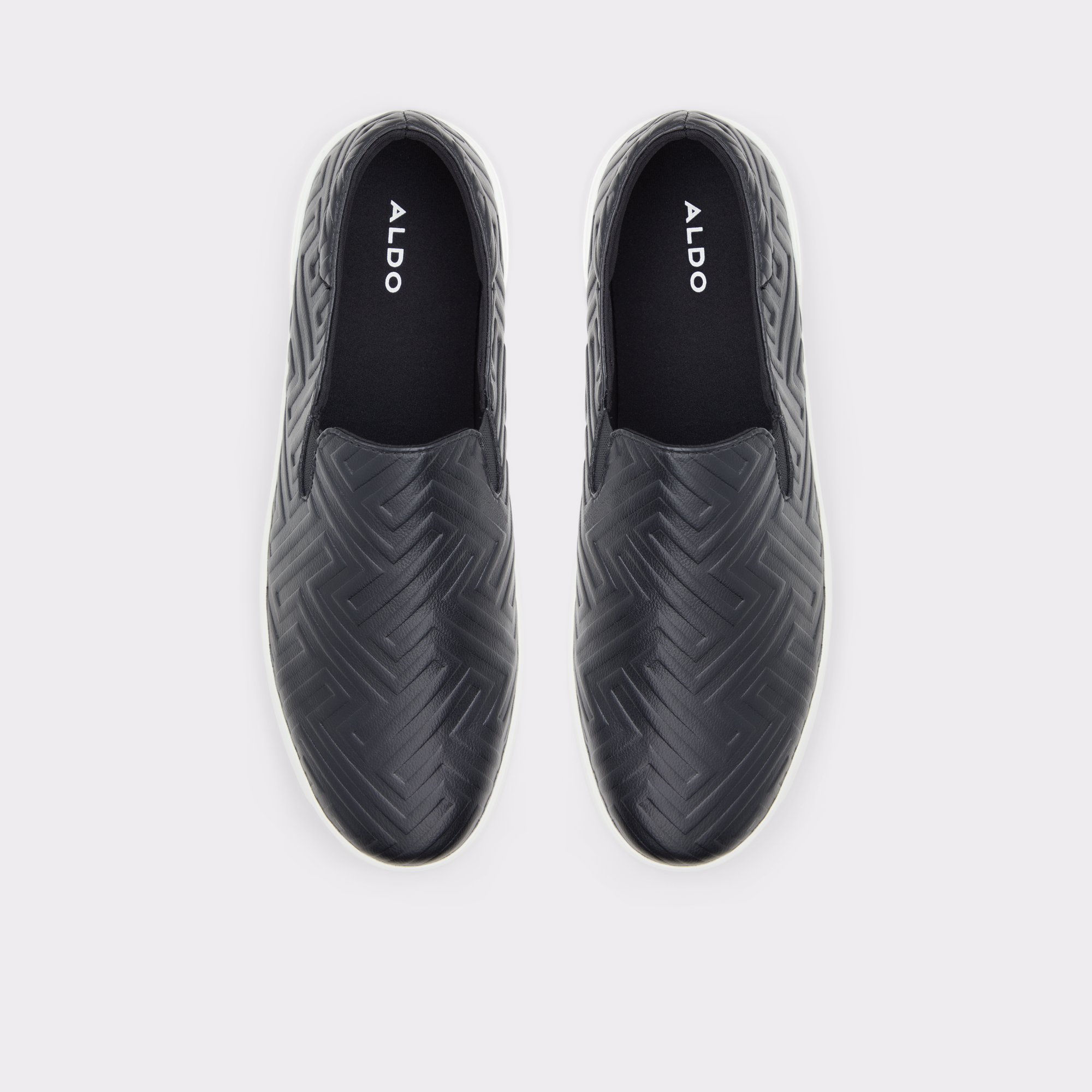 Reo Black Synthetic Embossed Men Slip-ons