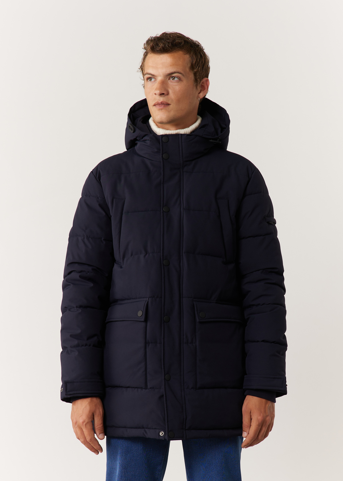 Parka matelassée unie bleu marine à capuche
