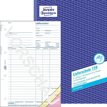 Avery Zweckform 728 Lieferscheine mit Empfangsschein, A4, mit Blaupapier, 3x50 Blatt