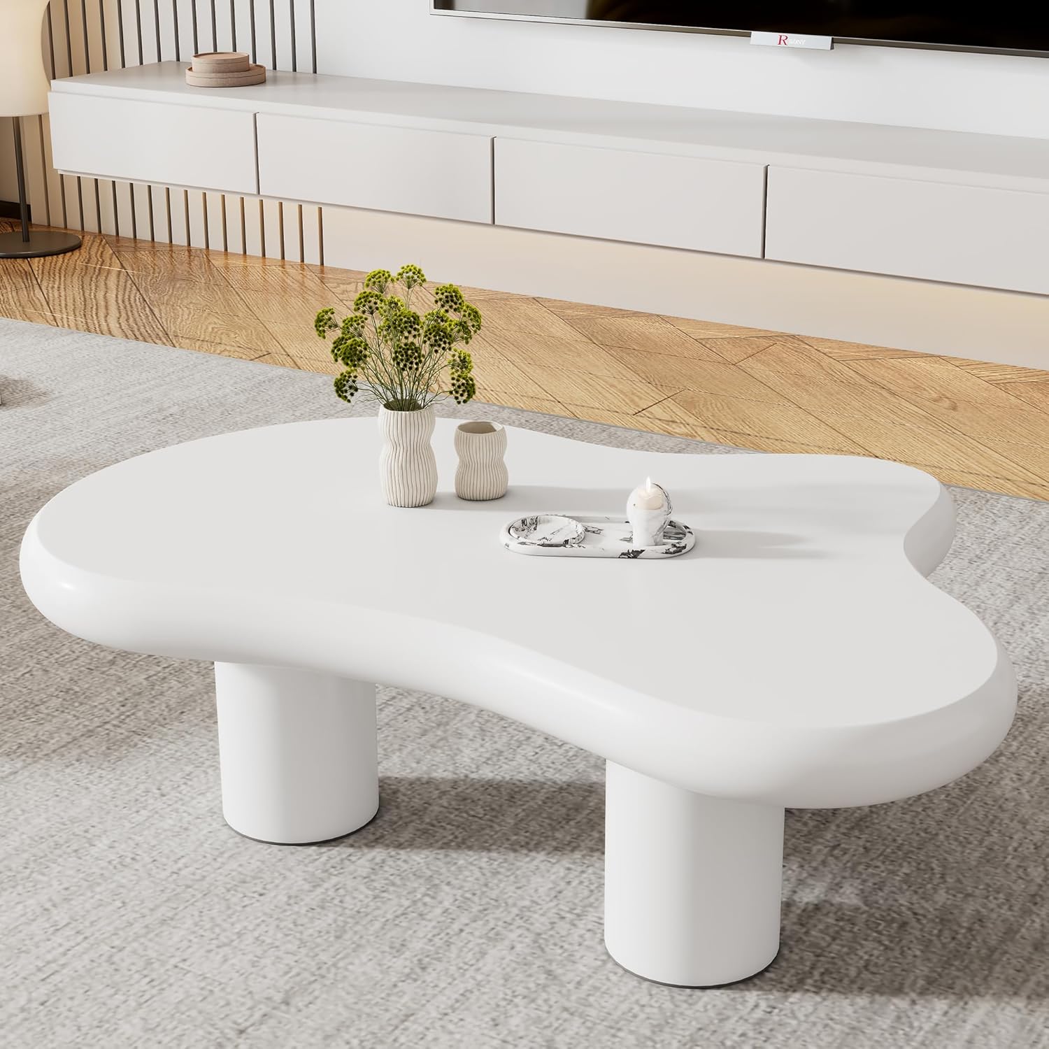 Merax Couchtisch unregelmäßiger, Modern Wohnzimmertisch in Wolkenform, elegant Sofatisch Kaffeetisch, Tischplatte aus MDF, Beine aus PVC mit Filzboden, Beistelltisch für Büro, Schlafzimmer, Weiß