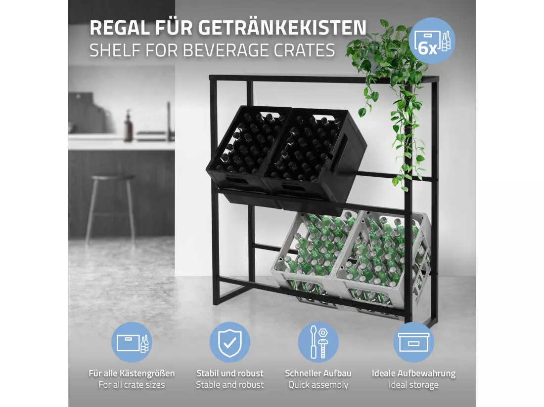 Étagère de rangement pour 6 caisses de boissons 100x32x108,5 cm acier anthracite