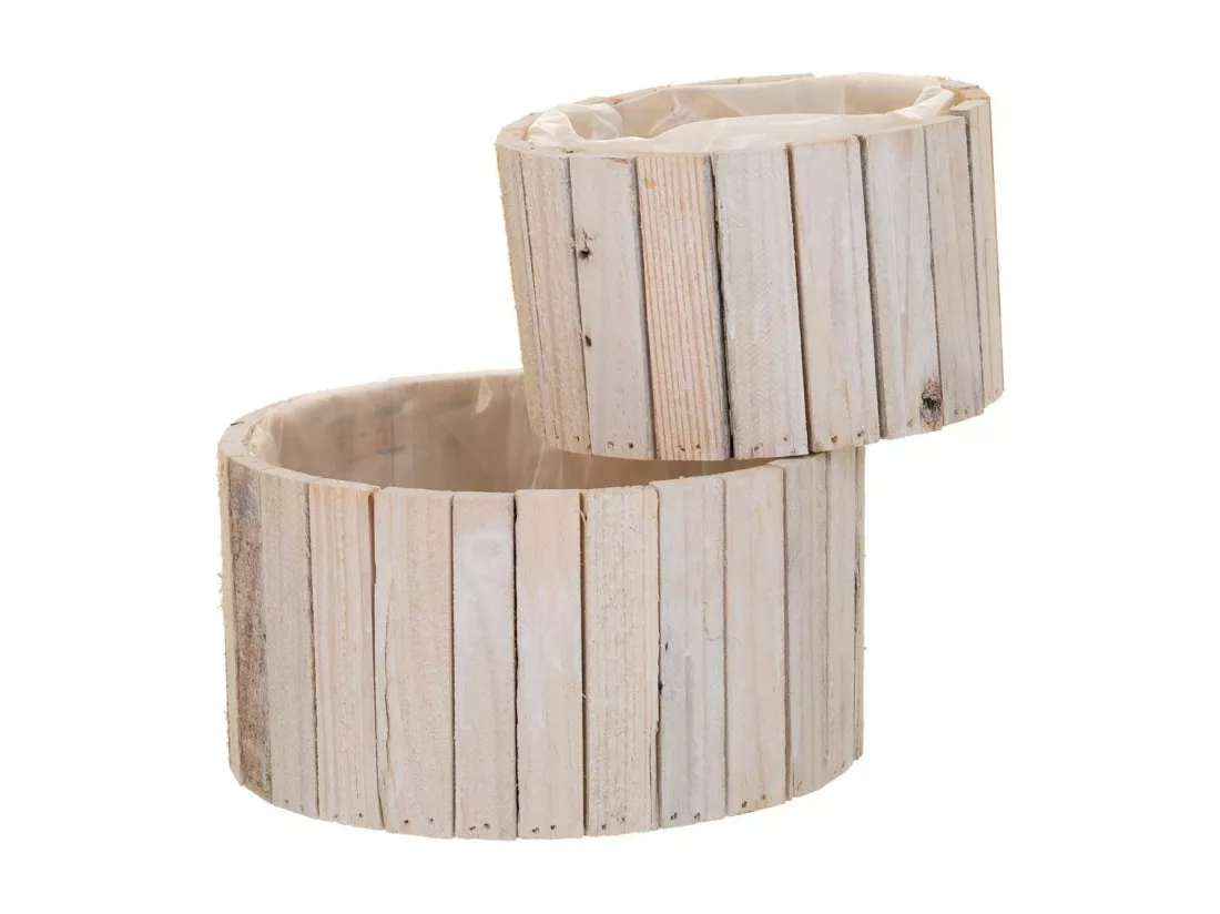 Ensemble de 2 paniers ronds en bois marron