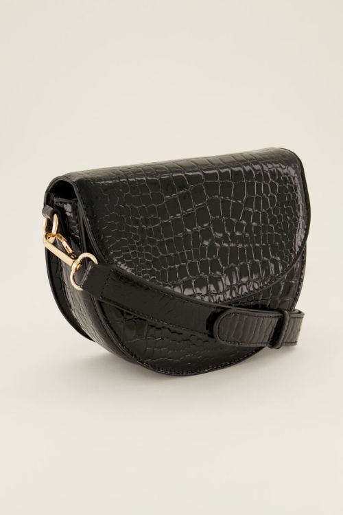 Zwarte schoudertas half rond met croco print