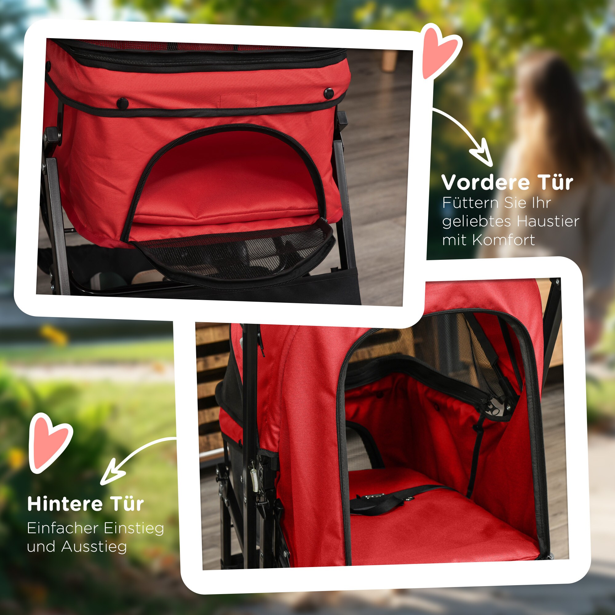 PawHut Hundebuggy Mit Sicherungsseil rot 76,5L x 52B x 95H cm