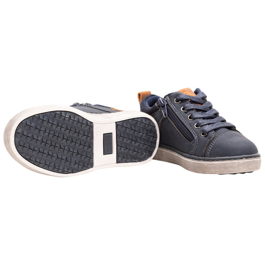 Baskets basses à lacets bleu marine touches de camel du 24 au 27