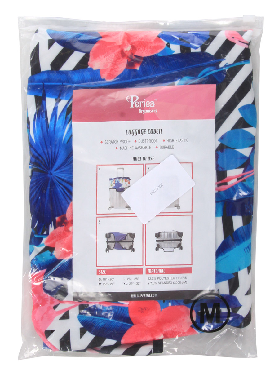 Housse de valise Periea Black & White Stripes with Flamingos M