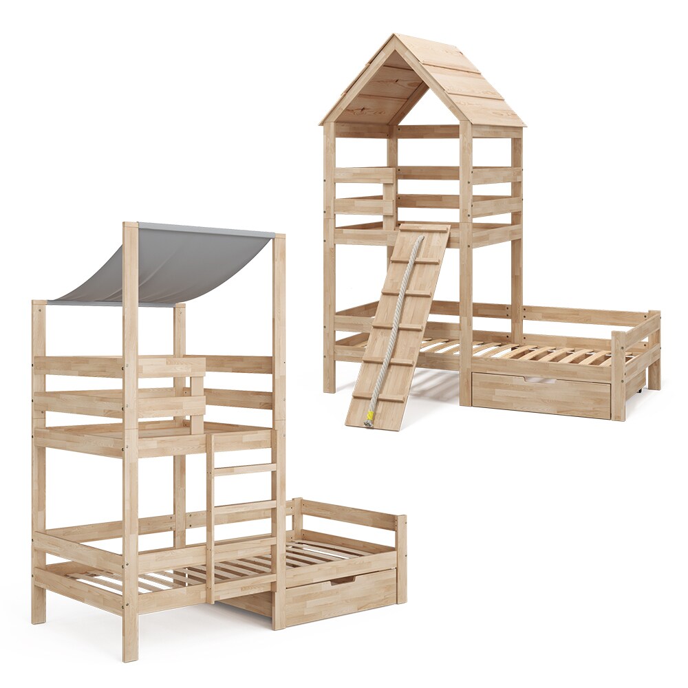 VitaliSpa Bettschublade Schubladenbett Aufbewahrung Teddy Tom Natur 92x21 cm Kinderzimmer Bett Zubehör Spielzeug Ablage Buche Massivholz rollbar Spielturmbett