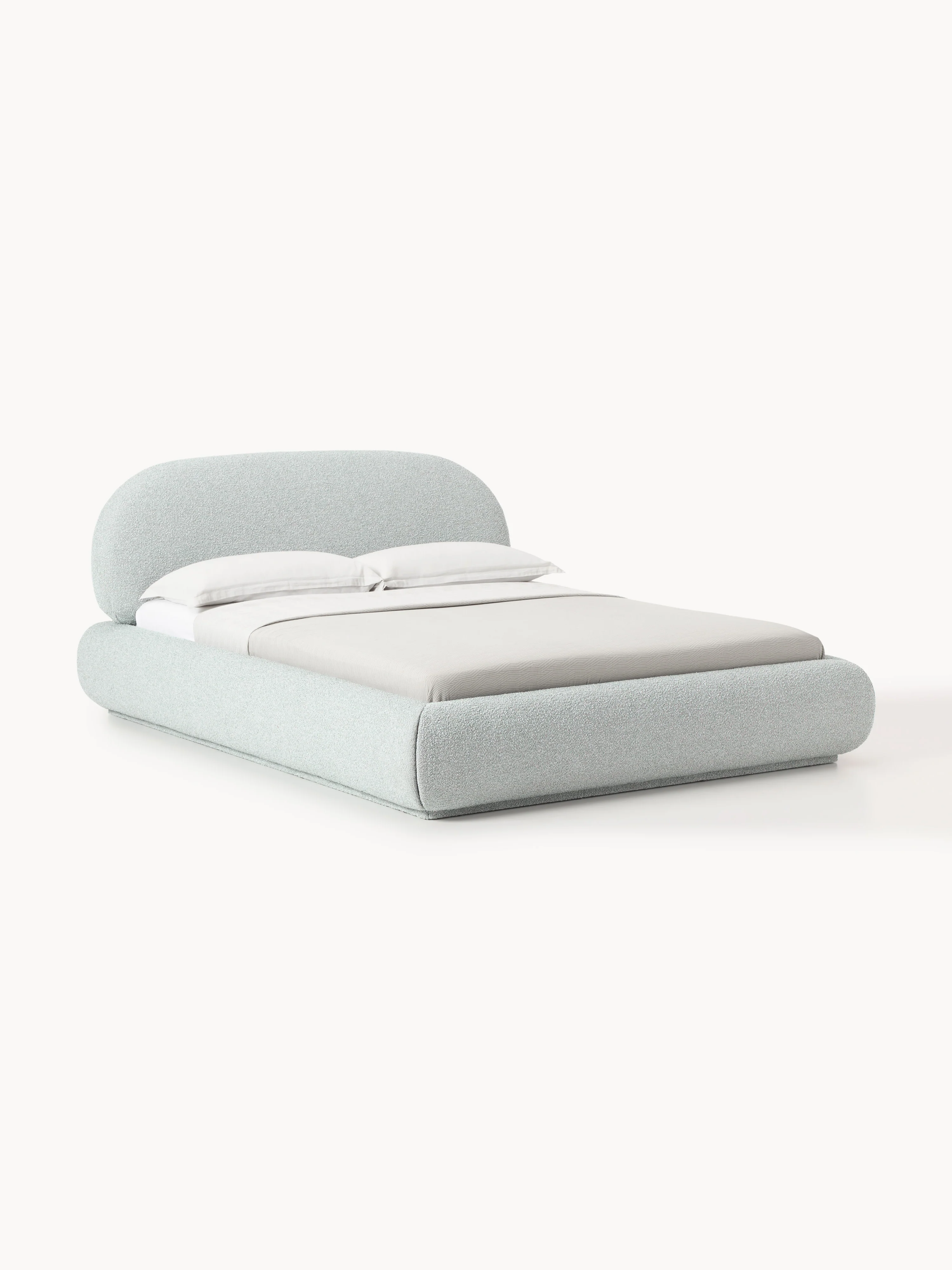 Bouclé gestoffeerd bed Alba met opbergruimte