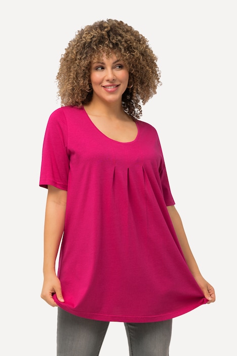 T-Shirt, Zierfalten, A-Linie, Rundhals, Halbarm, Modal