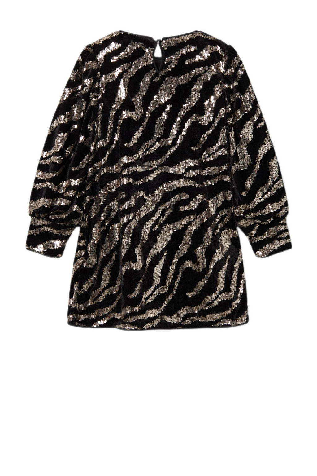 NAME IT A-lijn jurk NKFRANIMAL met zebraprint en pailletten zwart/brons